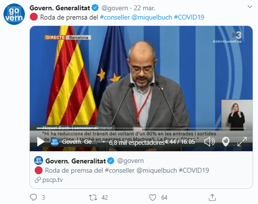 Captura de vídeo subido a la cuenta de twitter del govern de cataluña