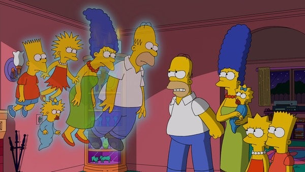 Imagen de los Simpsons en distintas épocas